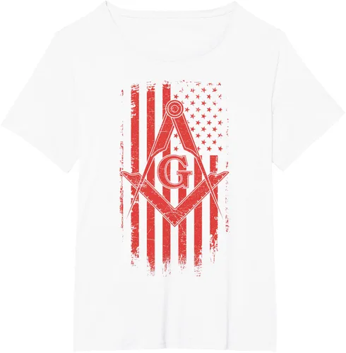 Vista 37 de Cuadrado y brújula Masónica de la bandera americana, masón, camiseta roja, Negro, S