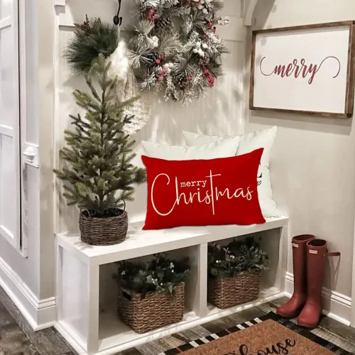 Vista 6 de RABUSOFA Fundas de almohada de Navidad de 12 x 20 pulgadas, fundas de almohada rojas de Navidad, almohadas decorativas, fundas de cojín de Navidad