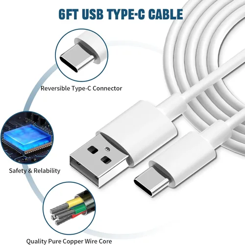 Vista 4 de Cargador rápido para Samsung 2 unidades de 6 pies tipo C cable de carga rápida con teléfono Android USB bloque de cargador de pared para Samsung