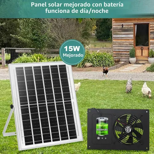 Vista 2 de Ventilador solar para gallinero con cable de 16.4 pies, temporizador de 3/6