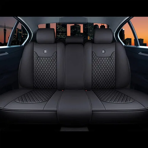 Vista 4 de Fundas de asiento de coche para 1 Series 114 116 118 123 125 140 5seat Front Rear Row PU cuero impermeable protector de asiento de coche negro