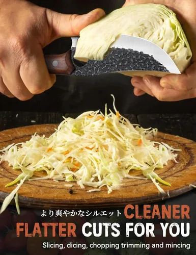 Vista 5 de Huusk Juego de 2 cuchillos vikingos japoneses para cortar carne, cuchillos forjados a mano con mango de madera, cuchillos japoneses de acero de alto