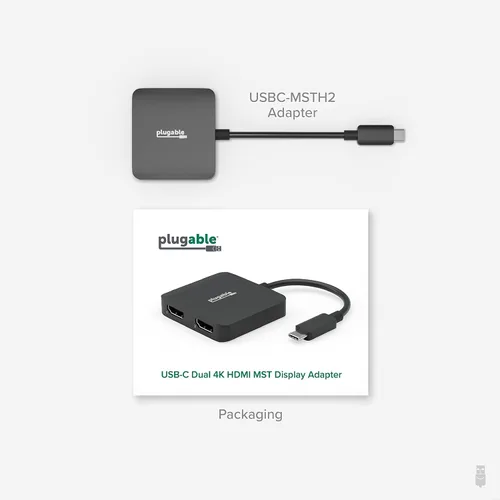 Vista 9 de Plugable Adaptador USB C a HDMI para monitores duales 4K 60Hz, compatible con Windows, Chromebook, USBC Thunderbolt USB4, MST Extended Display Type