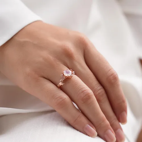 Vista 9 de ASANA - Anillo de compromiso único de piedra lunar para mujer, oro rosa de 14 quilates sobre plata de ley, anillo de compromiso único, banda