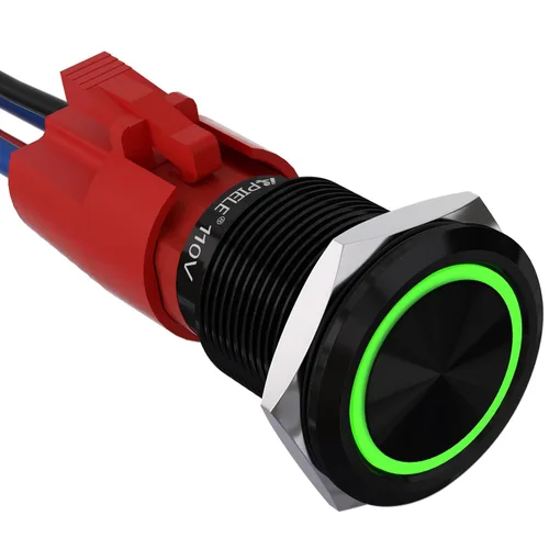 Vista 21 de APIELE 110V-220V 19mm interruptor de botón de cierre 10 Amp SPST LED Impermeable Redondo autobloqueante 1NO (Negro Aluminio, Azul)