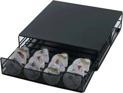 Vista 7 de Soporte metálico para cápsulas Bartesian, capacidad de 36 vainas, cajón de almacenamiento de diseño moderno, color negro