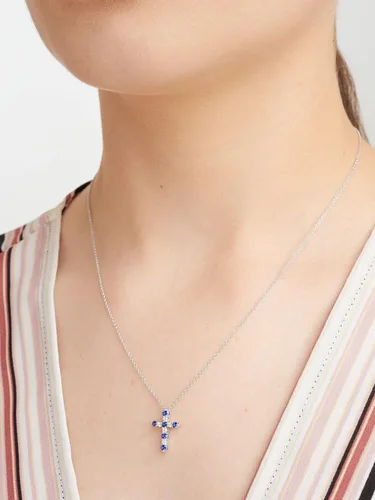 Vista 2 de Tienda Essentials Created Gemstone and 18 CT TW Lab Grown Diamond Cross Pendant Necklace with Cable Chain in Platinum Over Sterling Silver, 18"+ 2