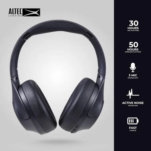 Vista 2 de Altec Lansing ComfortQ 2.0 - Auriculares Bluetooth inalámbricos con cancelación de ruido con batería de 50 horas, diseño plegable, asistente de voz