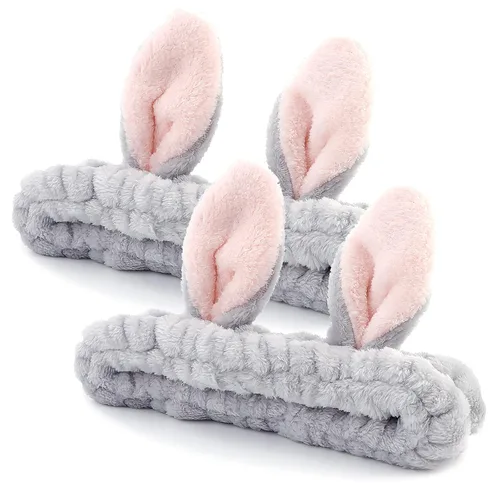 Vista 11 de YISSION 2 diademas de spa con orejas de oso, banda antideslizante para lavado de cara, maquillaje, cuidado de la piel, diadema facial, banda