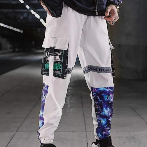 Vista 8 de XYXIONGMAO Pantalones deportivos reflectantes negros para hombre, pantalones deportivos Techwear, hip hop, ropa de calle, pantalones cargo
