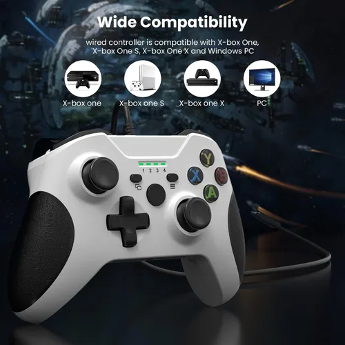 Vista 3 de YCCSKY - Controlador con cable para Xbox One control de juegos con cable para Xbox One PC Windows 7810 con conector de audio de doble vibración