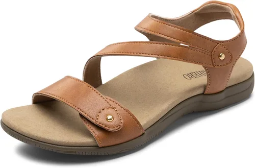 Vista 10 de Rihero Sandalias ortopédicas para mujer, con soporte de arco, cómodas sandalias planas con correa ajustable para caminar en la playa en verano