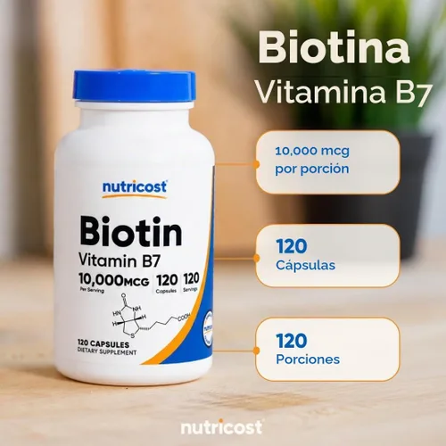 Vista 6 de Nutricost Biotina (vitamina B7) 10,000mcg (10mg), 120 cápsulas, sin gluten