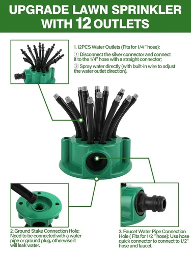 Vista 3 de Kalolary - Kit de riego por goteo automático de 150 pies con rociador de césped, sistema de riego de jardín de 1/4 pulgadas y 1/2 pulgadas con tubo