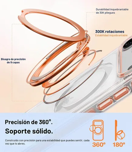 Vista 7 de TORRAS Funda con soporte magnético 360 para iPhone 17 Pro, ultra transparente, [compatible con MagSafe] [protección de grado militar 4X], funda