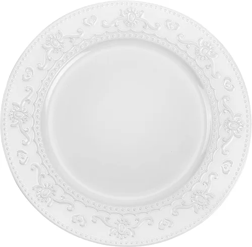 Vista 11 de Platos de carga de 13" de aluminio rosa, juego de 6 platos elegantes con relieve de encaje, platos de servidor redondos para plato de cena, juego