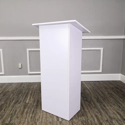 Vista 4 de FixtureDisplays® Blanco MDF Podio Iglesia Púlpito Escuela Atril Conferencia Debate Stand 22.83X15.59X44" 10051-NPF