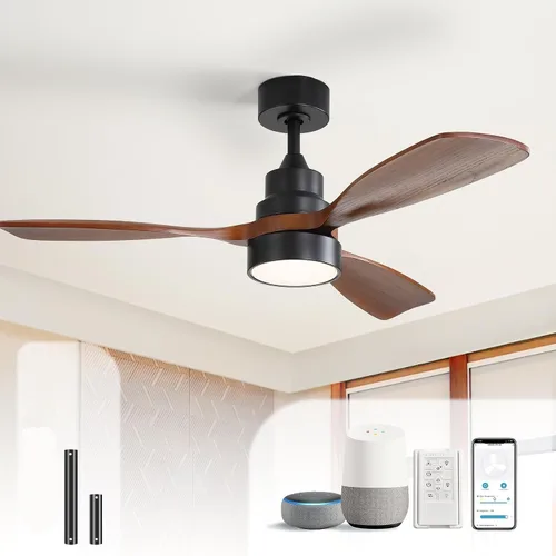 Vista 11 de Sofucor Ventilador de techo inteligente de 48 pulgadas con luces y control remoto/aplicación, compatible con Alexa/Google, ventilador de techo