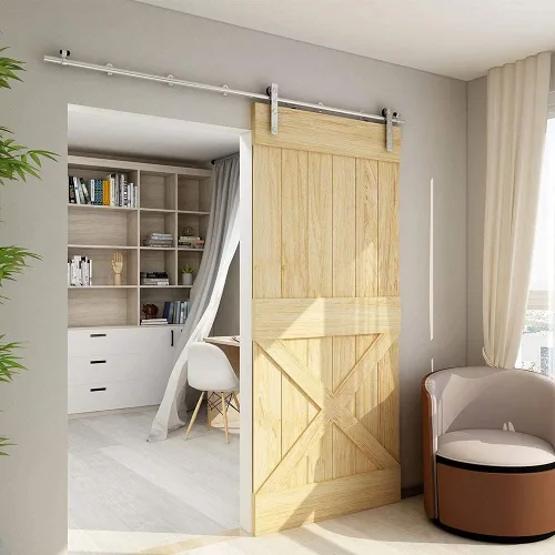 Vista 5 de TSMST Kit de herrajes para puerta corrediza de granero de 4 pies, riel de puerta de granero resistente de acero inoxidable para una sola puerta