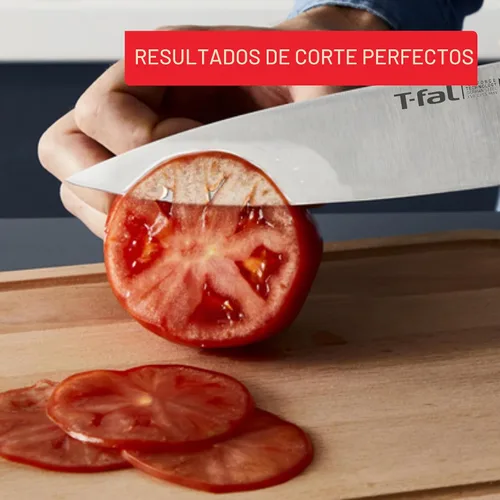 Vista 5 de T-fal Ice Force - Juego de cuchillos de cocina de acero inoxidable alemán y bloque de madera, 11 piezas, afilado de larga duración, alta precisión