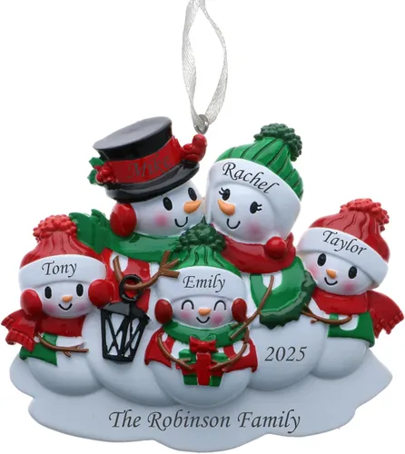 Vista 14 de Adorno de Navidad familiar 2025 – Adorno personalizado para familias – Adorno familiar de muñeco de nieve personalizado – Decoración de árbol
