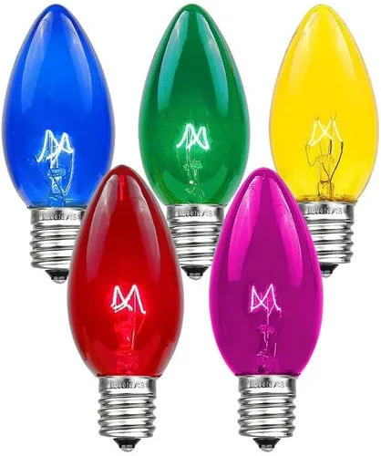 Vista 18 de Novelty Lights Paquete de 5 bombillas de repuesto C7 para exteriores, transparentes E12 Candelabra Base, 5 Watt, Transparent Incandescent Lamps