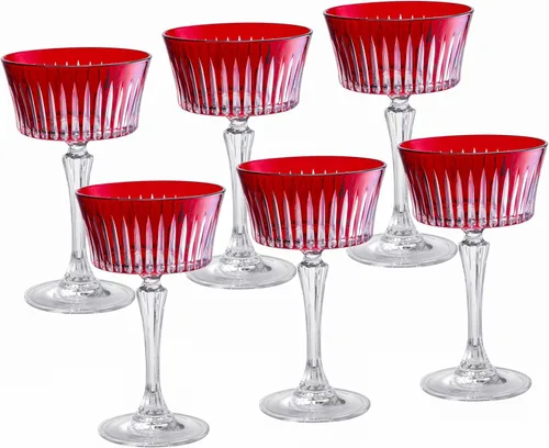 Vista 3 de Barski - Copas de champán de colores - Copa de cóctel rojo rubí, cristalería de Martini con tallo, se puede utilizar para postres, helados - Rojo