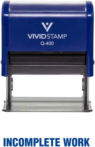 Vista 23 de Sello de goma autoentintado para profesor de trabajo incompleto (tinta azul), tamaño mediano