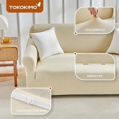 Vista 8 de Tokokimo Funda de sofá biplaza 100% impermeable, protector de muebles a prueba de fugas para niños, mascotas (sofá biplaza, beige) con margen
