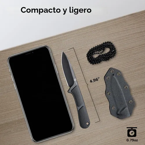 Vista 4 de CIVIVI Mini Elementum Cuchillo de hoja fija con una funda Kydex y una cadena para transporte de cuello EDC, pequeño cuchillo esqueletizado de espiga