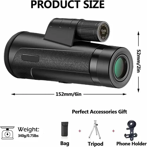 Vista 7 de Monocular Binoculars, monocular Telescope, Cell Phone monocular, Adult Zoom 12x50 HD with Cell Phone Holder Tripod for Hiking Bird Watching