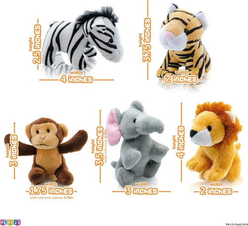 Vista 4 de Play22 Juego de 6 piezas de animales de la selva parlantes de felpa con transportador para niños, bebés y niños pequeños, elefante, tigre, león