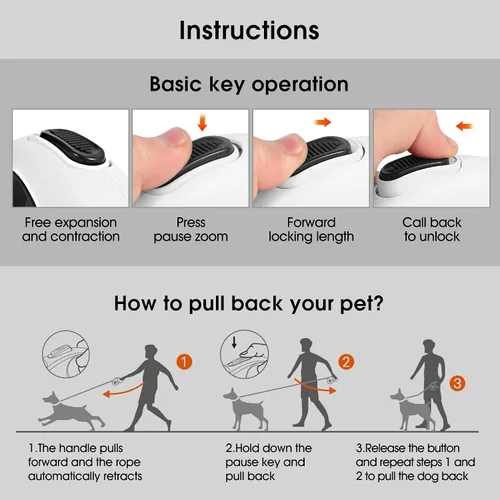 Vista 7 de Correa retráctil 4 en 1 para perro, correas de 16.4 pies de largo con luz LED y soporte para bolsa de excrementos para perros pequeños, medianos