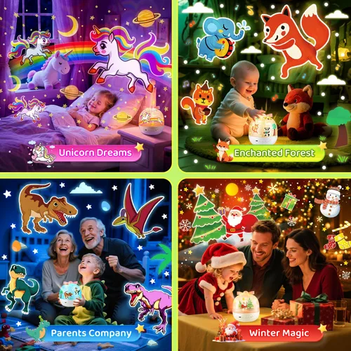 Vista 6 de 【PAQUETE DE REGALO】Regalos de unicornio para niñas, luz nocturna con 15 películas + 10 músicas con sonidos relajantes, máquina de proyección