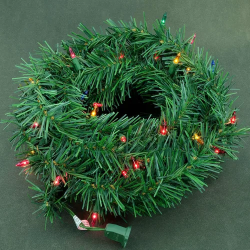 Vista 2 de YULETIME Guirnalda de Navidad de 24 pies con 50 luces multicolor, guirnalda artificial iluminada con tira de luces enchufables con certificación UL