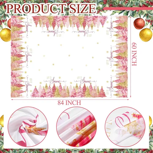 Vista 2 de Peryiter Mantel navideño rectangular de 60 x 84 pulgadas, mantel de Navidad de poliéster lavable para vacaciones de invierno, casa de campo