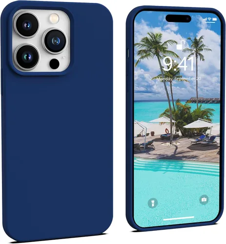 Vista 18 de IceSword Funda compatible con iPhone 14 Pro Max, color azul bebé, funda de silicona líquida, delgada, suave, antiarañazos, bonita luz azul pastel