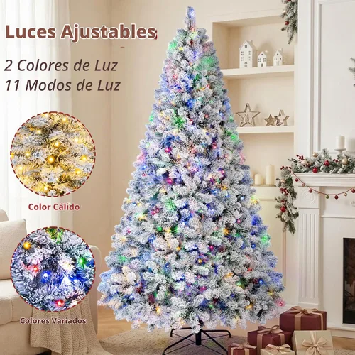 Vista 5 de Firstness Árbol de Navidad artificial flocado de nieve de 6 pies con bolsa Silueta densa completa, 250 luces LED cálidas y multicolor, 11 modos