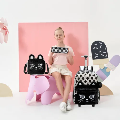 Vista 6 de Mochila con ruedas para niñas, mochila con ruedas y bolsa de almuerzo para niñas, maleta con ruedas