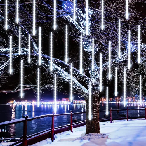 Vista 9 de FUNPENY - Luces de lluvia de lluvia de meteoritos, 288 luces LED, luces de Navidad con efecto de nieve, luz de Halloween al aire libre, luz de Azul