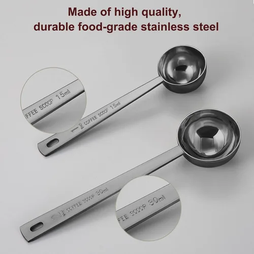 Vista 2 de Conjunto de cucharas de café premium Safring, juego de 2, cuchara de café de acero inoxidable con mango largo, contiene cuchara medidora de 1