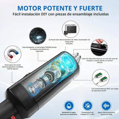 Vista 4 de TOPENS A8S - Abridor de puerta solar automático para puerta batiente individual resistente de hasta 18 pies, operador de puerta batiente simple