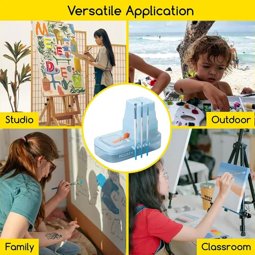 Vista 6 de MEEDEN Limpiador de pinceles portátil: Enjuagadora de pinceles con drenaje para pinturas acrílicas, acuarelas y a base de agua - Lavadora y soporte