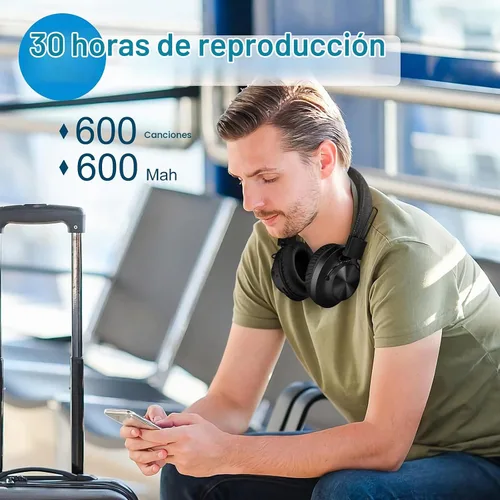 Vista 2 de Antetek - Auriculares inalámbricos Bluetooth 5.0 sobre la oreja de 30 horas de batería, radio FM, reproductor de MP3, micro SD/TF con controladores