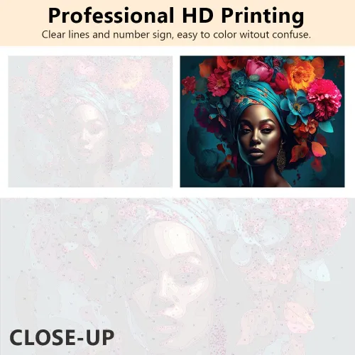 Vista 5 de Kit de pintura por números para adultos, niños, mujeres negras en pintura floral por números, diadema con flores, kits de pintura al óleo