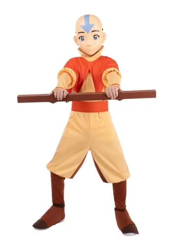 Vista 3 de Disfraz Deluxe Infantil de Aang de Avatar: El Último Maestro Aire con Bastón Multicolor
