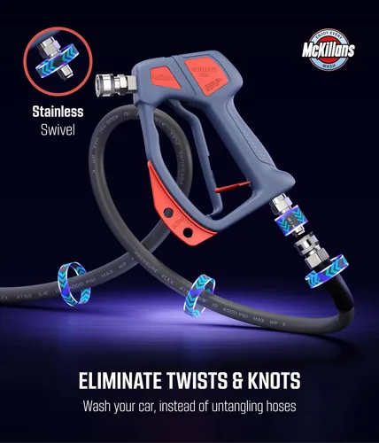 Vista 6 de McKillans® Swivel Gun Pro - Mango de agua giratorio de alta presión con enchufe macho de 3/8" y acoplador de conector rápido de 1/4" - Pistola