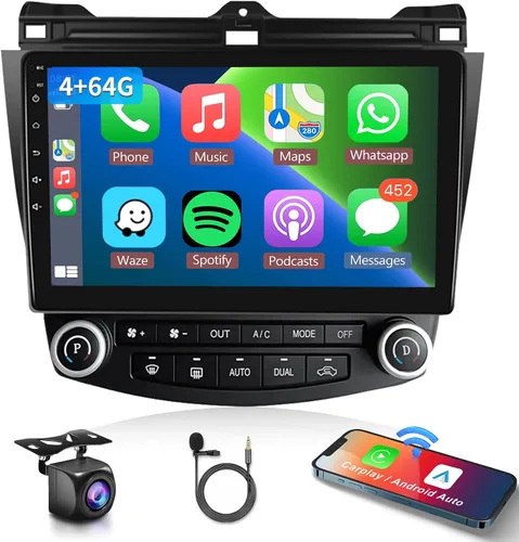 Vista 10 de Para Honda Accord 7ª 2003 2004 2005 2006 2007 Estéreo de coche Android con Carplay inalámbrico/Android Auto Pantalla táctil de 10.1" Autoradio