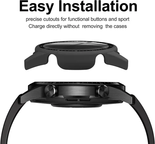 Vista 2 de [Paquete de 2] Funda con protector de pantalla de vidrio templado compatible con Huawei Watch GT2 de 1.812 pulgadas, dureza 9H de 360°, funda