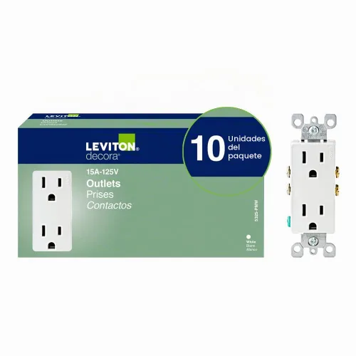 Vista 2 de Receptáculo Leviton doble de 15 A y 125 V, toma de tierra, Blanco, M02-5325-WMP, 125.00 volts 2-Blanco